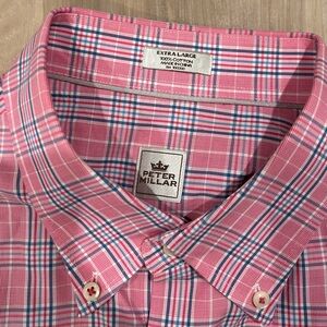 Peter Millar Pink and Blue Plaid Button Down Shirt